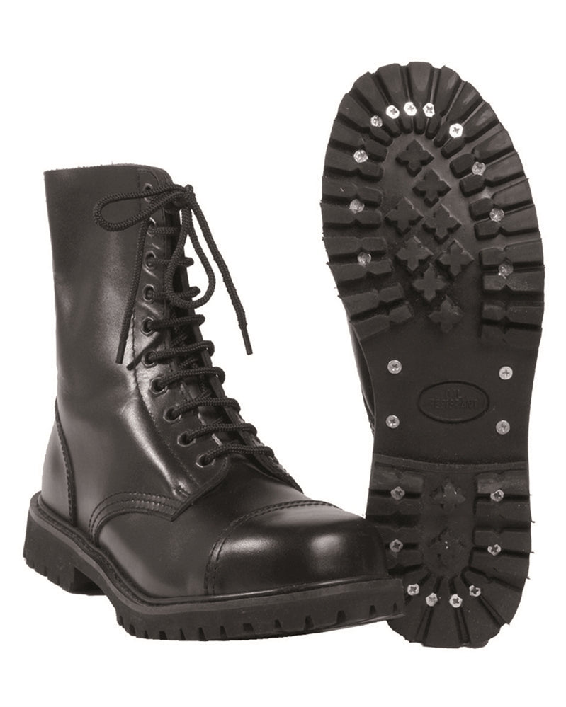 Mil-Tec Springerstiefel Leder Stiefel mit Stahlkappe 10 Loch