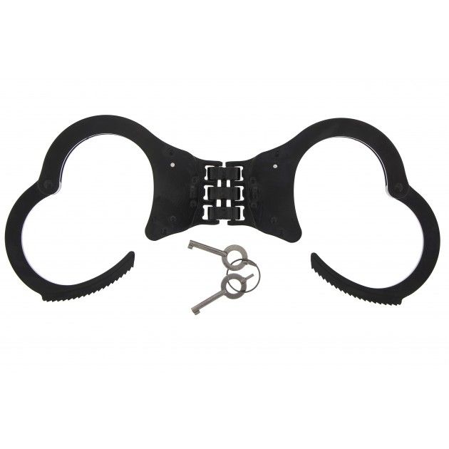 Professionelle Handschellen mit Gelenk und zwei Schlüsseln aus Carbon Stahl
