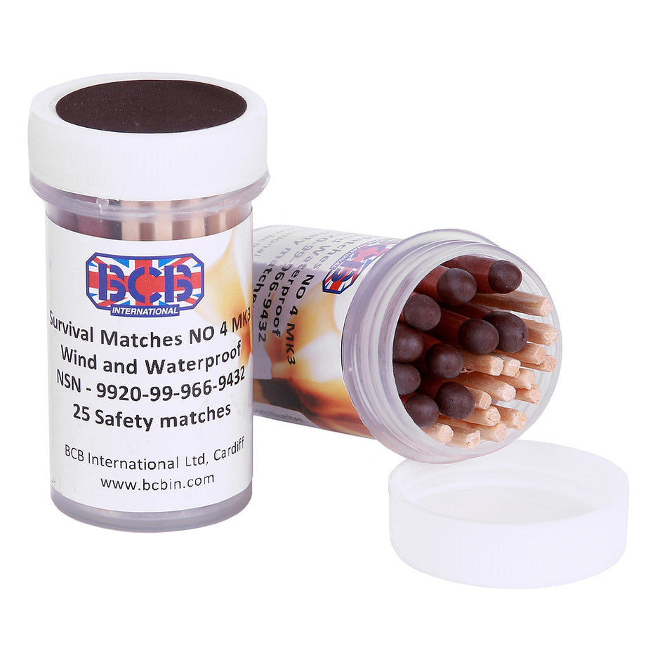 BCB Wasserdichte Dose mit 25 wind‑ und regenfesten Überlebens Streichhölzern