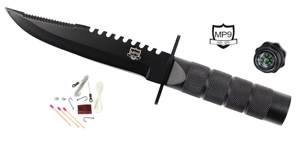 MP9 Survival Überlebensmesser mit Kompass und Überlebens Zubehör im Griff