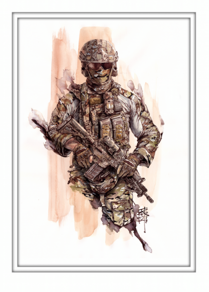 Marc Lee Military Art Australian 2 Commando (gerahmt)
